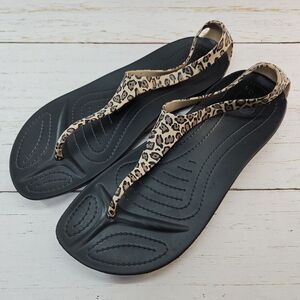 Crocs Sexi Wild Flip Flop Womens Size 10 Brown Leopard Slip On Thong Flat Casual